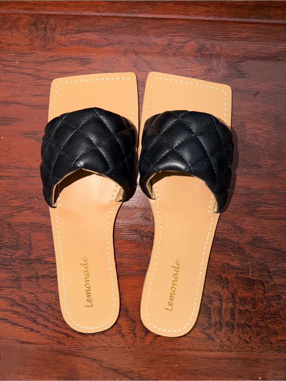 Lemon Black Quilted Slide Mules with Tan Footbed